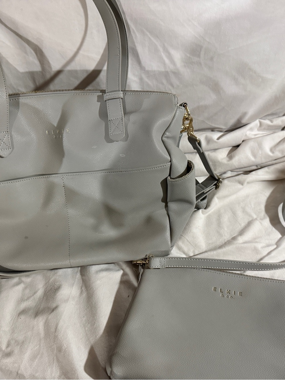Mina bae elkie Gray Leather Tote Removable Crossbody Strap & clutch diaper bag - Picture 2 of 11